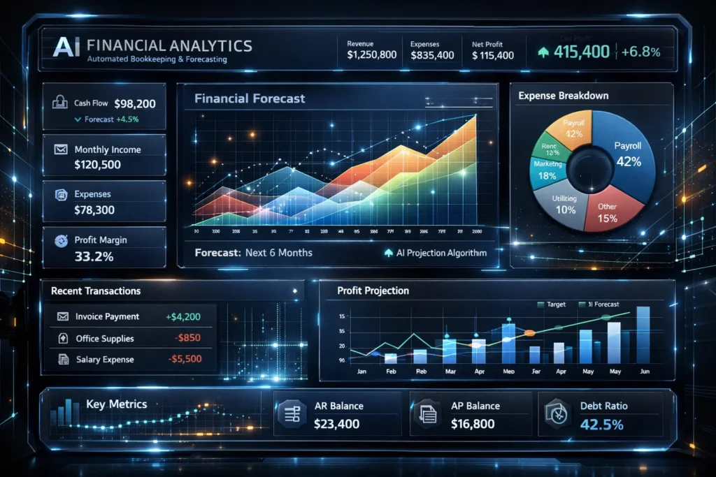 AI-powered financial analytics dashboard for automated bookkeeping and forecasting