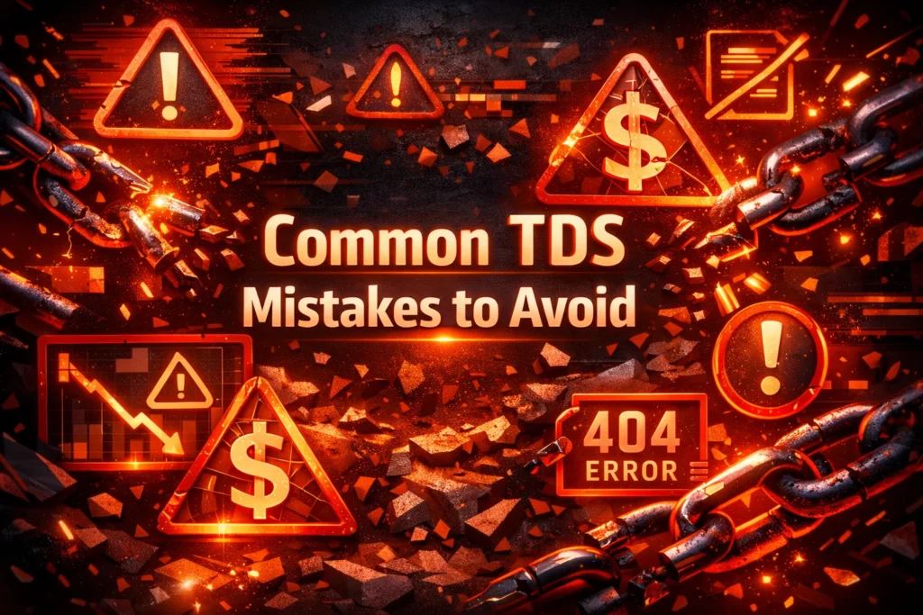 Common mistakes in TDS compliance in India 2026 highlighted with warning alerts and data mismatch indicators