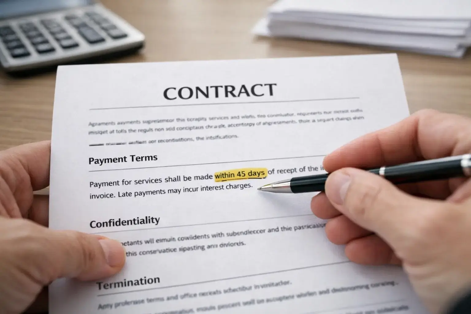 MSME payment terms contract showing 45-day payment rule in India