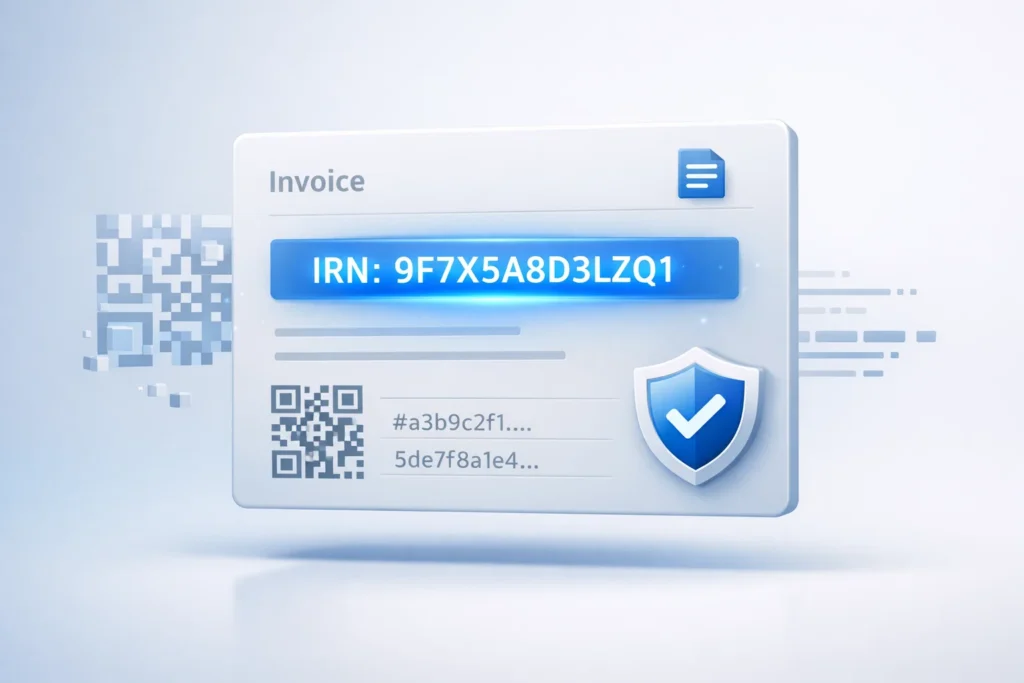 irn IRN generation in GST e-invoicing showing digital invoice identity and invoice reference number concept
