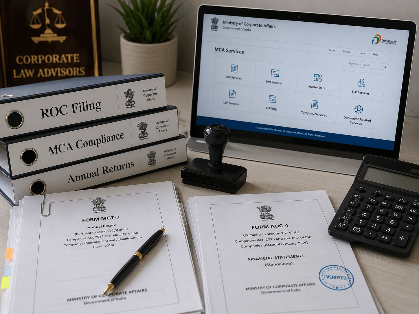 ROC documentation process for dormant company status India 2026 showing compliance filings and regulatory paperwork.