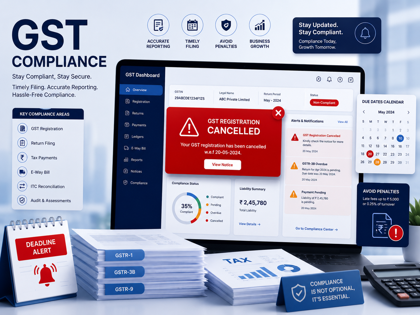 GST Registration Cancellation warning dashboard for Indian business compliance