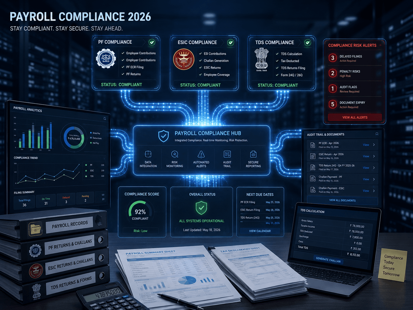 PF ESIC TDS compliance risk visualization for payroll compliance 2026