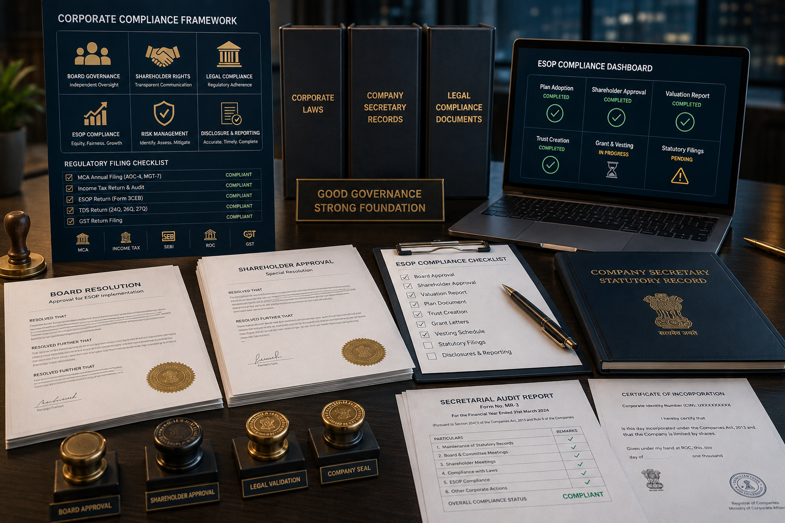 ESOP compliance requirements for startups including approvals documentation and governance