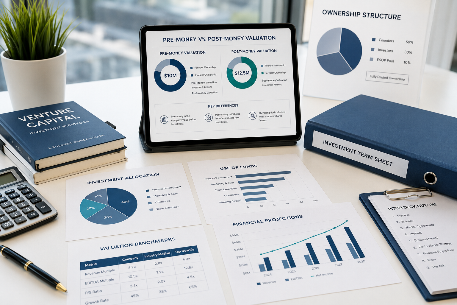 Pre-money and post-money startup valuation comparison for startup fundraising valuation