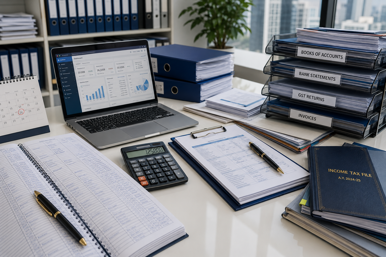 Income tax scrutiny documents organized for business tax compliance and documentation review